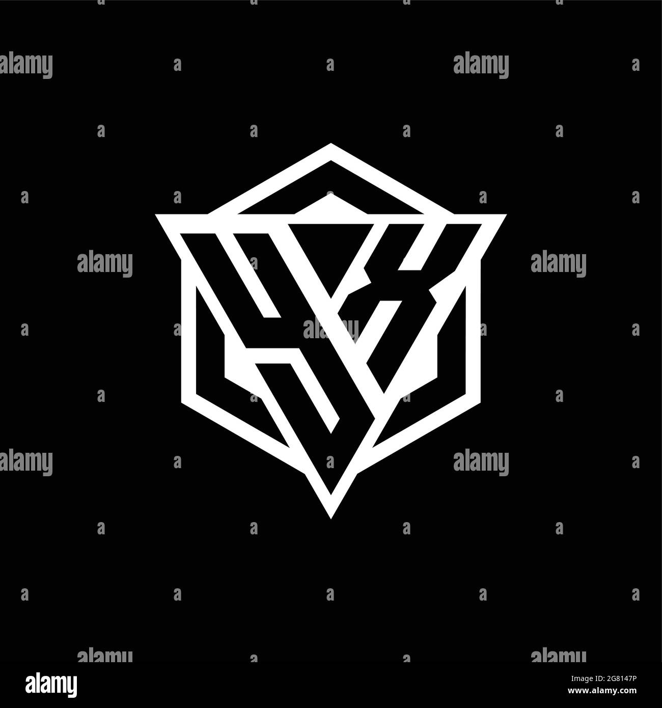 YX logo monogram with triangle and hexagon shape combination isolated on back and white colors