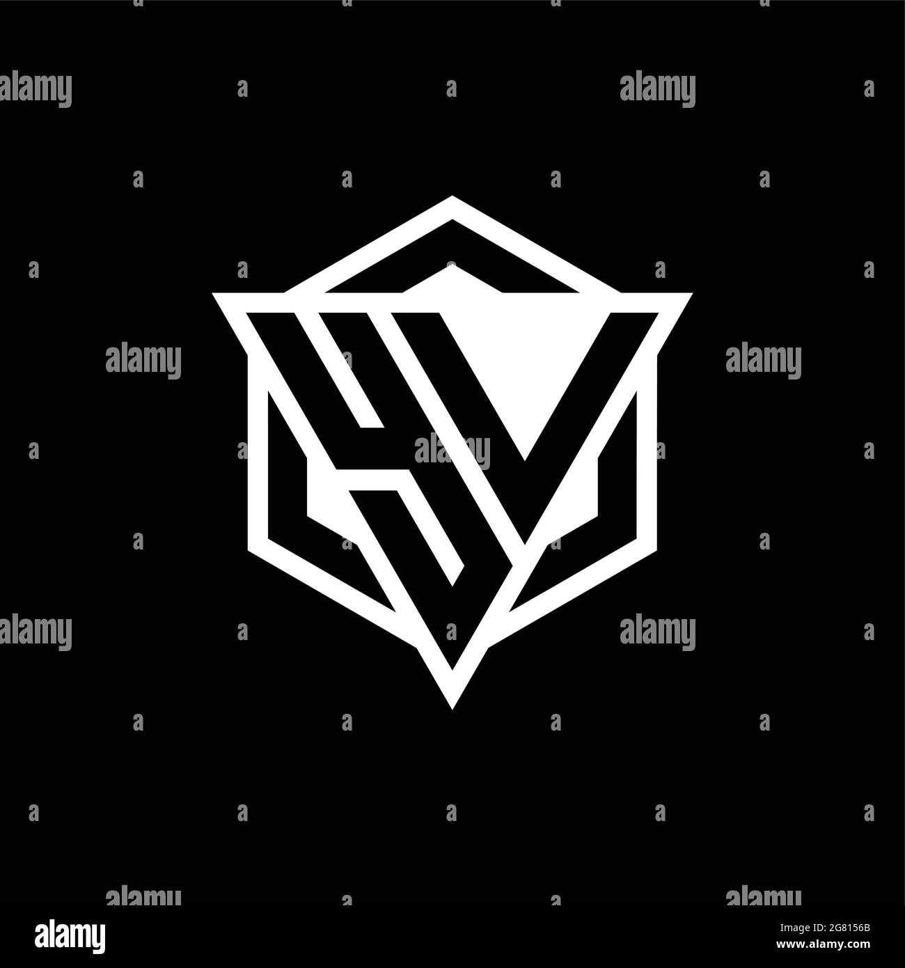 YV logo monogram with triangle and hexagon shape combination isolated on back and white colors Stock Vector