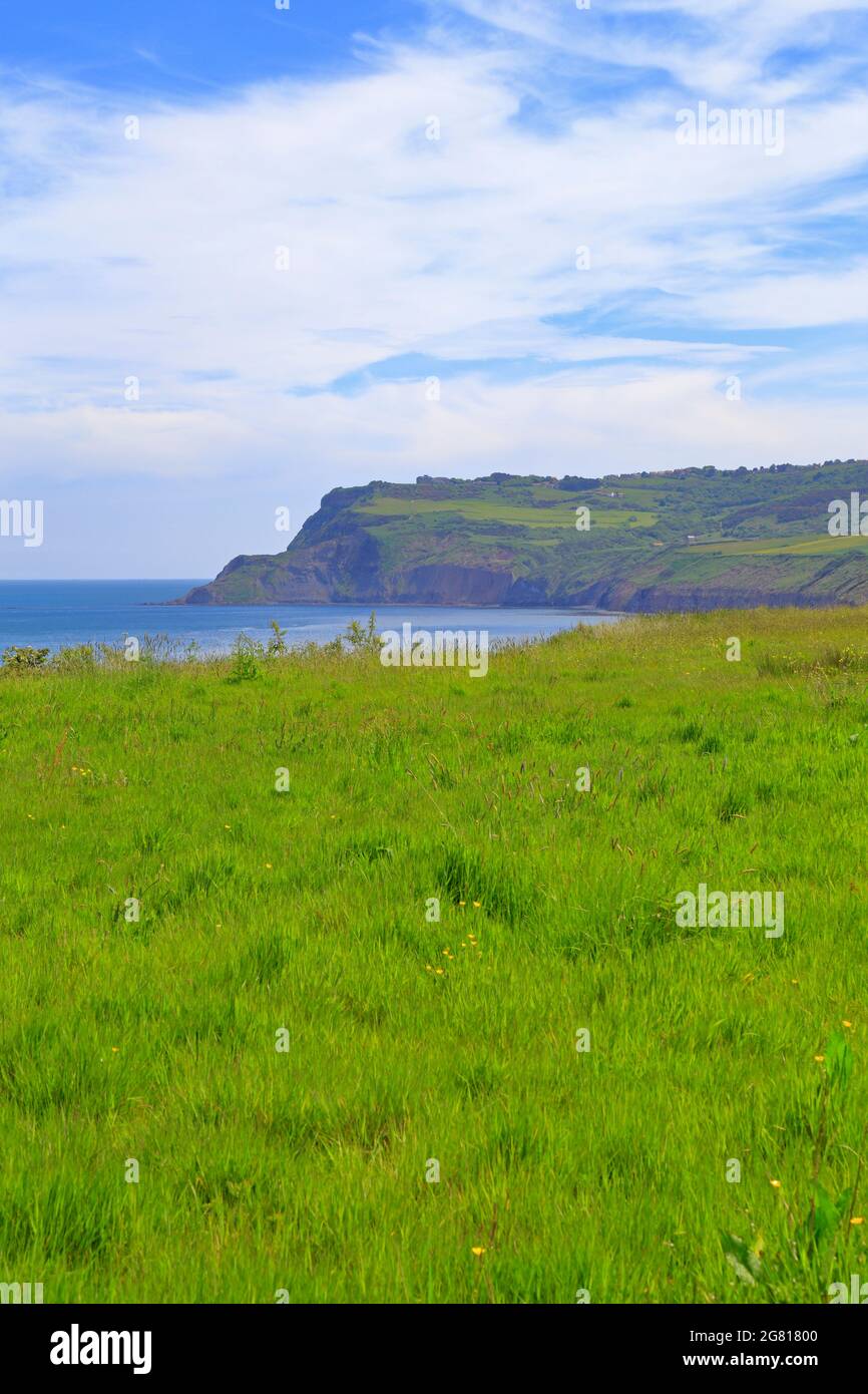 Ravenscar headland from the Cleveland Way near Robin Hoods Bay, North Yorkshire, North Yorks Moors National Park, England, UK. Stock Photo