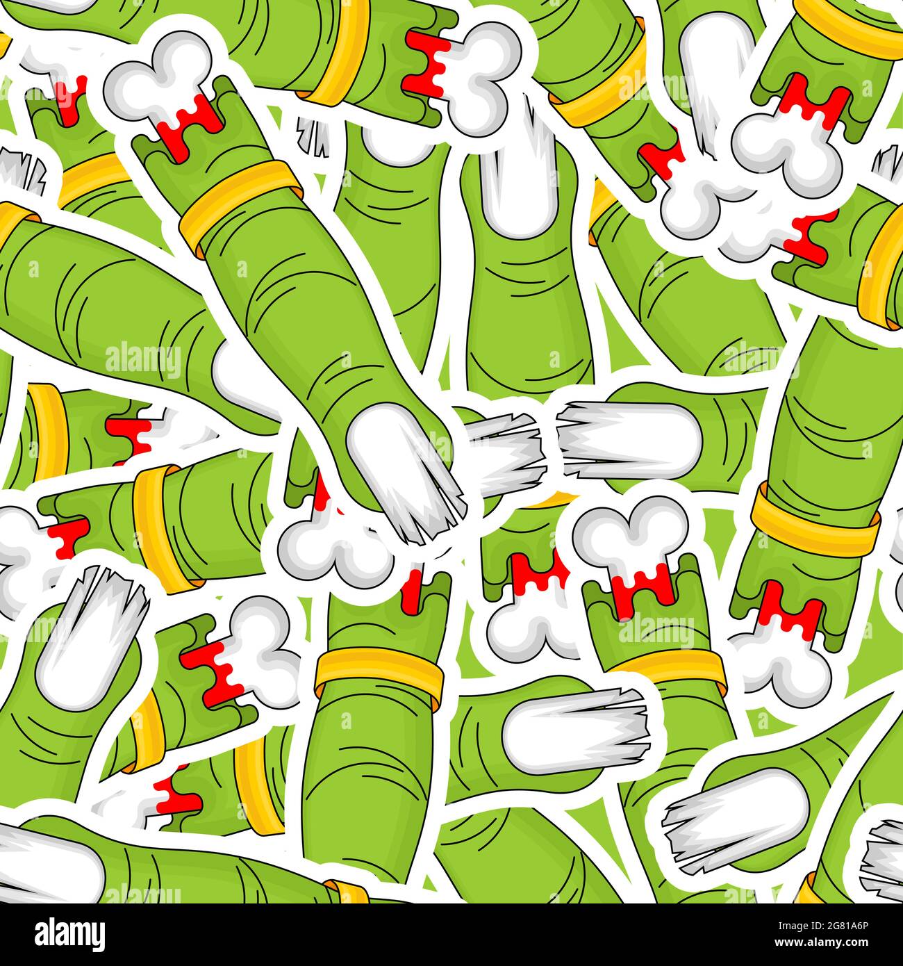 Zombie finger pattern seamless. Green finger and bone background. Stock Vector