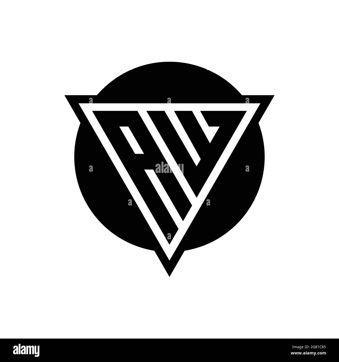 AW logo with negative space triangle and circle shape design template isolated on white background Stock Vector