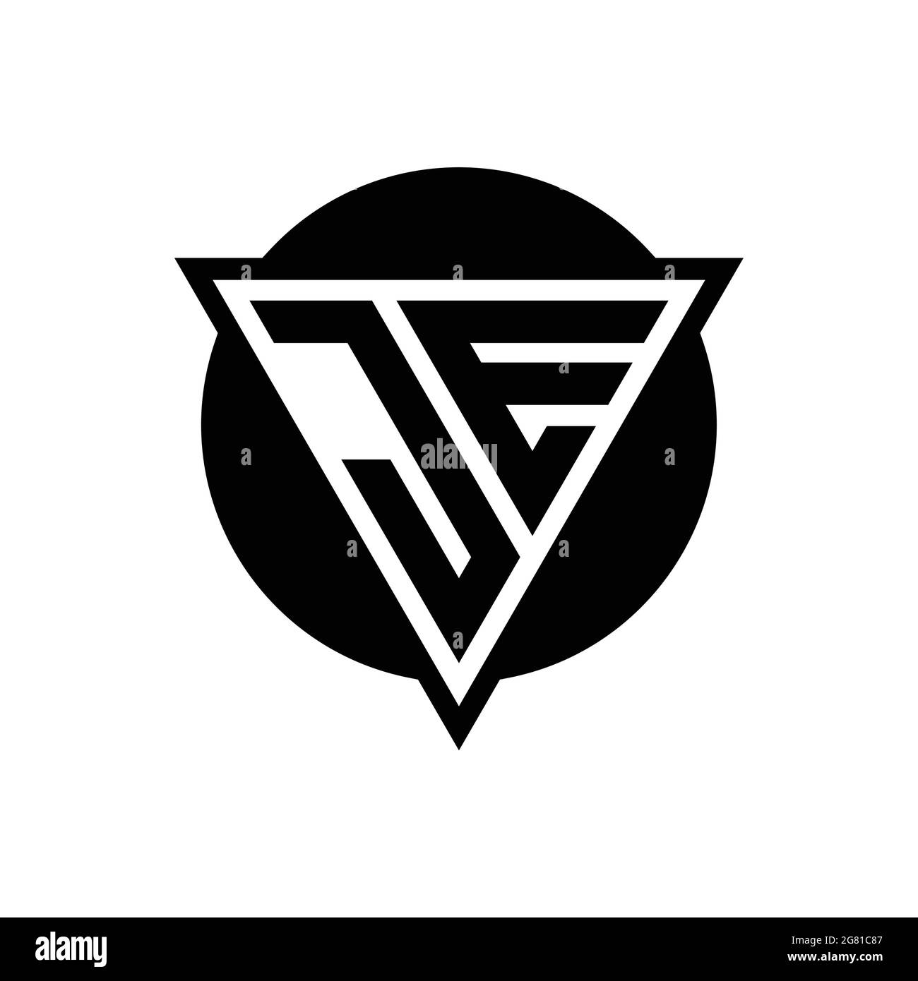 JE logo with negative space triangle and circle shape design template ...