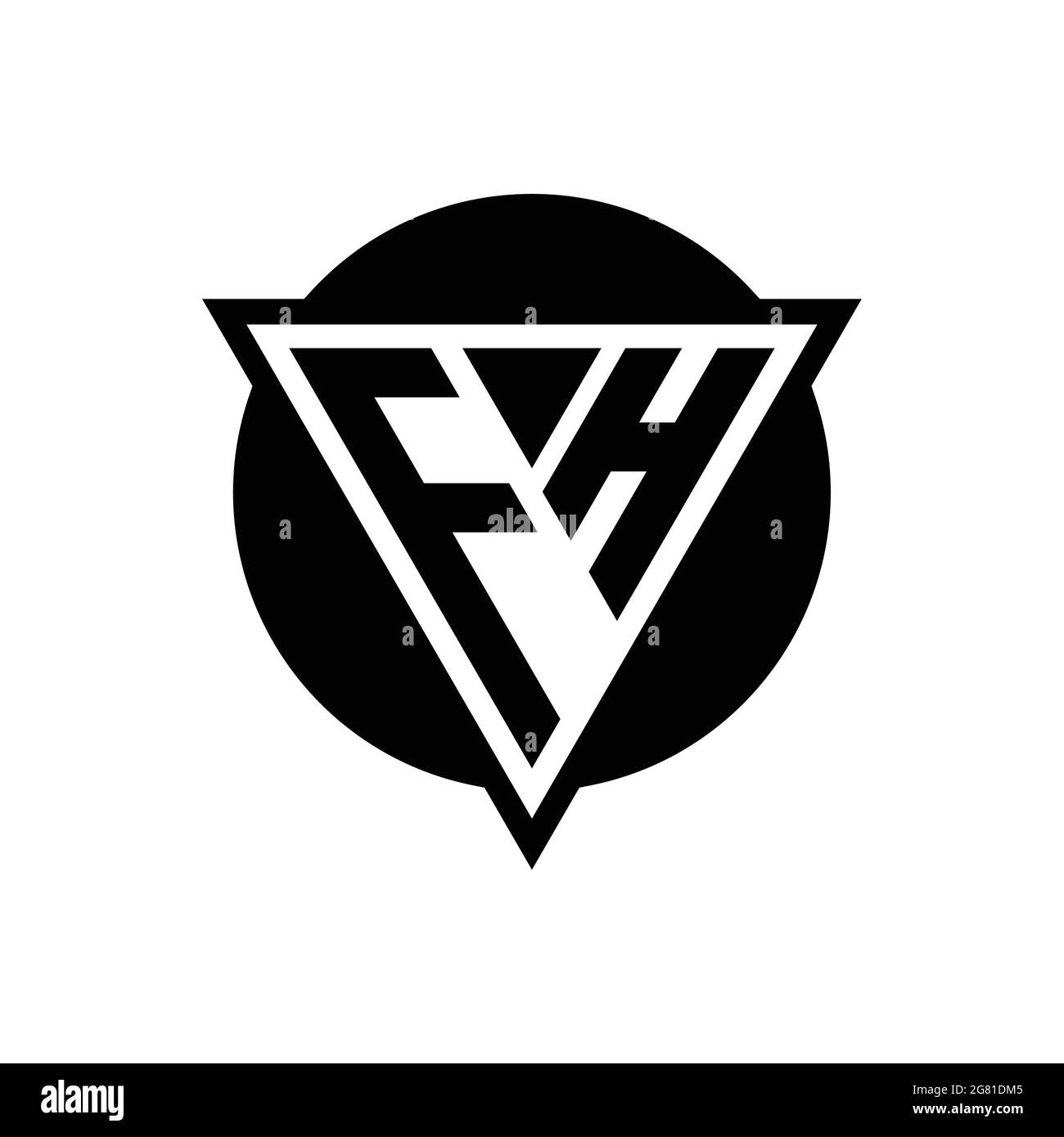 FH logo with negative space triangle and circle shape design template isolated on white background Stock Vector