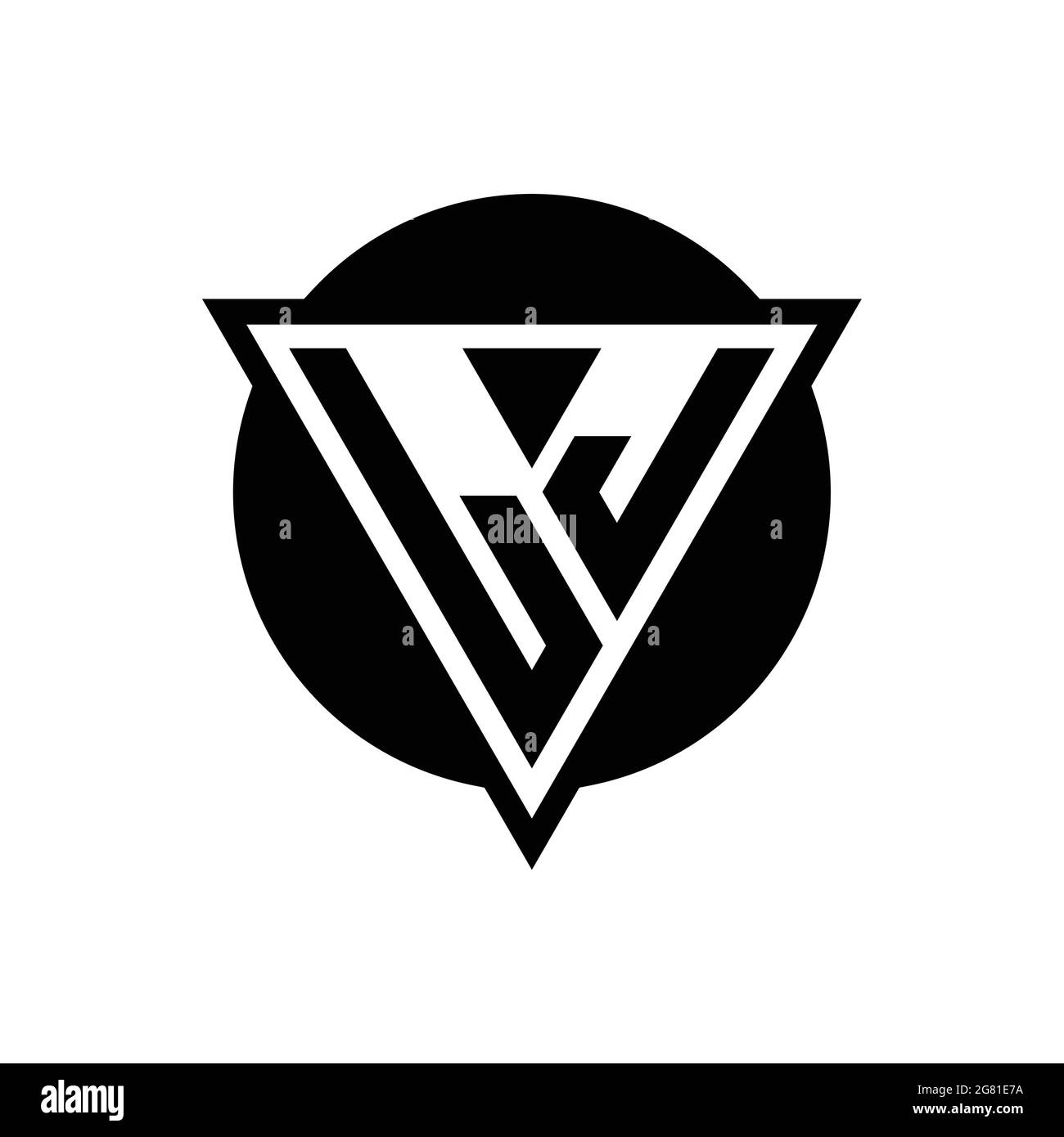 LJ logo with negative space triangle and circle shape design template isolated on white background Stock Vector