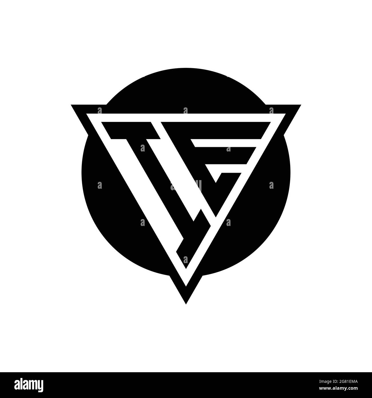 IE logo with negative space triangle and circle shape design template isolated on white background Stock Vector