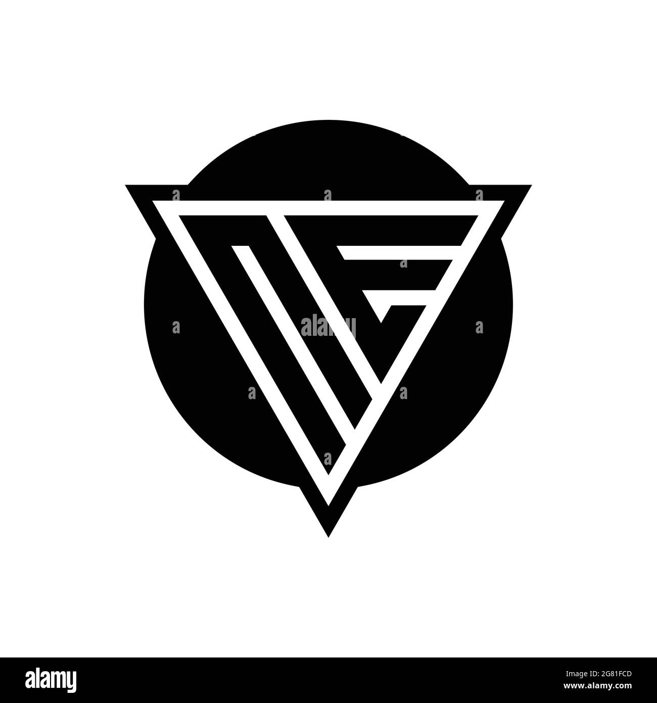 NE logo with negative space triangle and circle shape design template isolated on white background Stock Vector