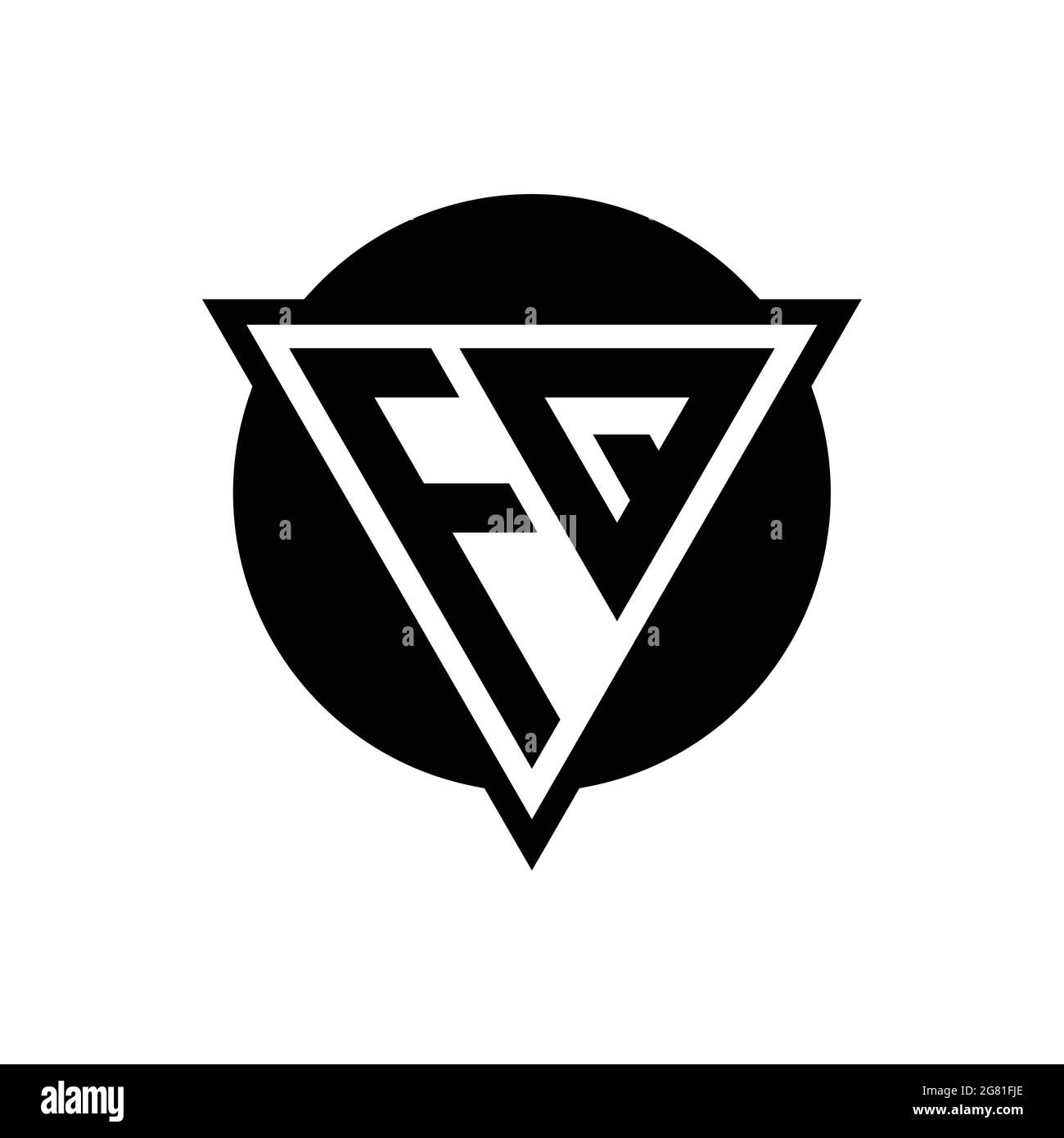 FQ logo with negative space triangle and circle shape design template isolated on white background Stock Vector