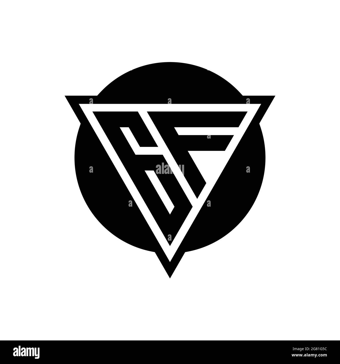 GF logo with negative space triangle and circle shape design template isolated on white background Stock Vector
