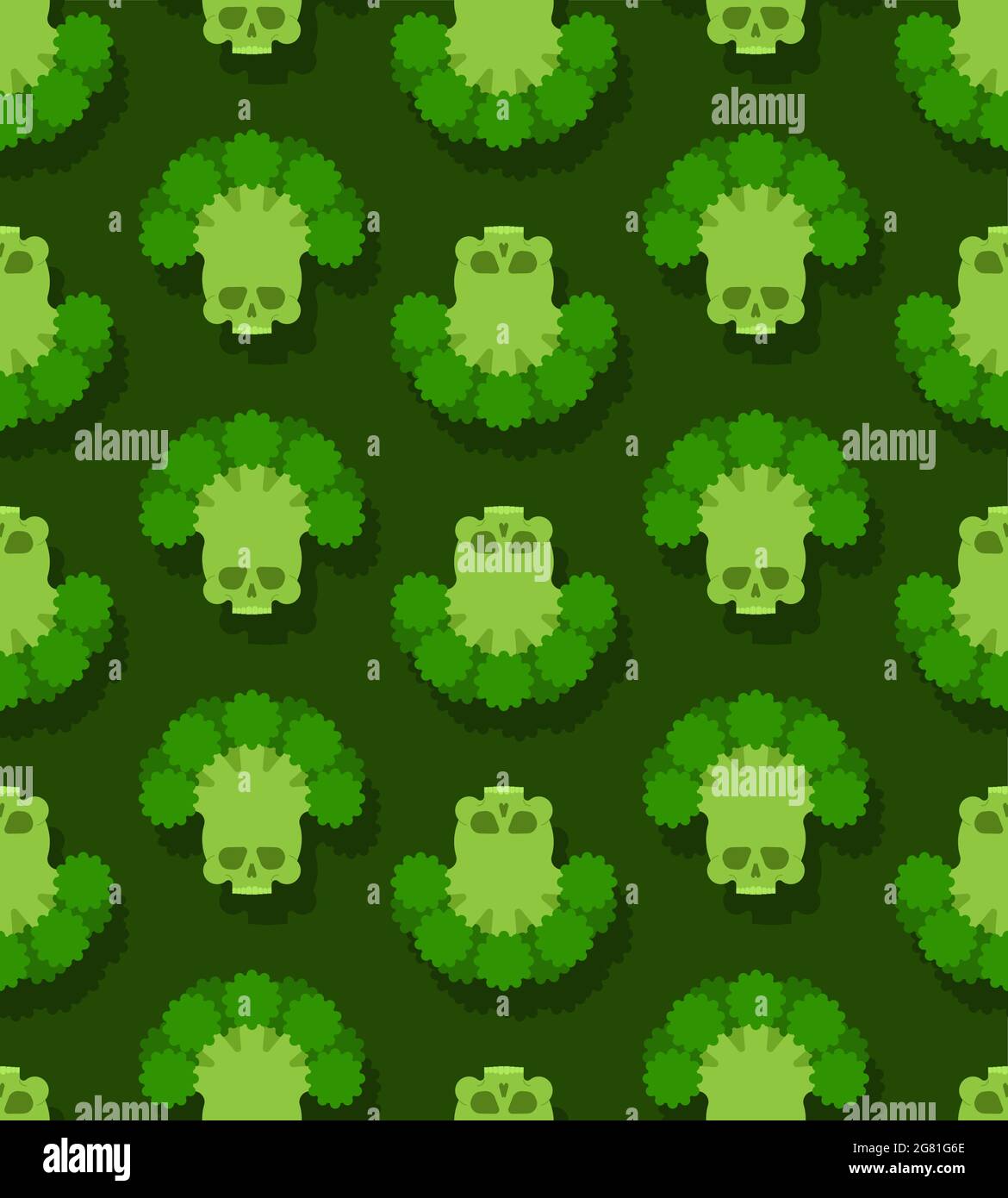Skull broccoli pattern seamless. Deadly scary vegetable background Stock Vector