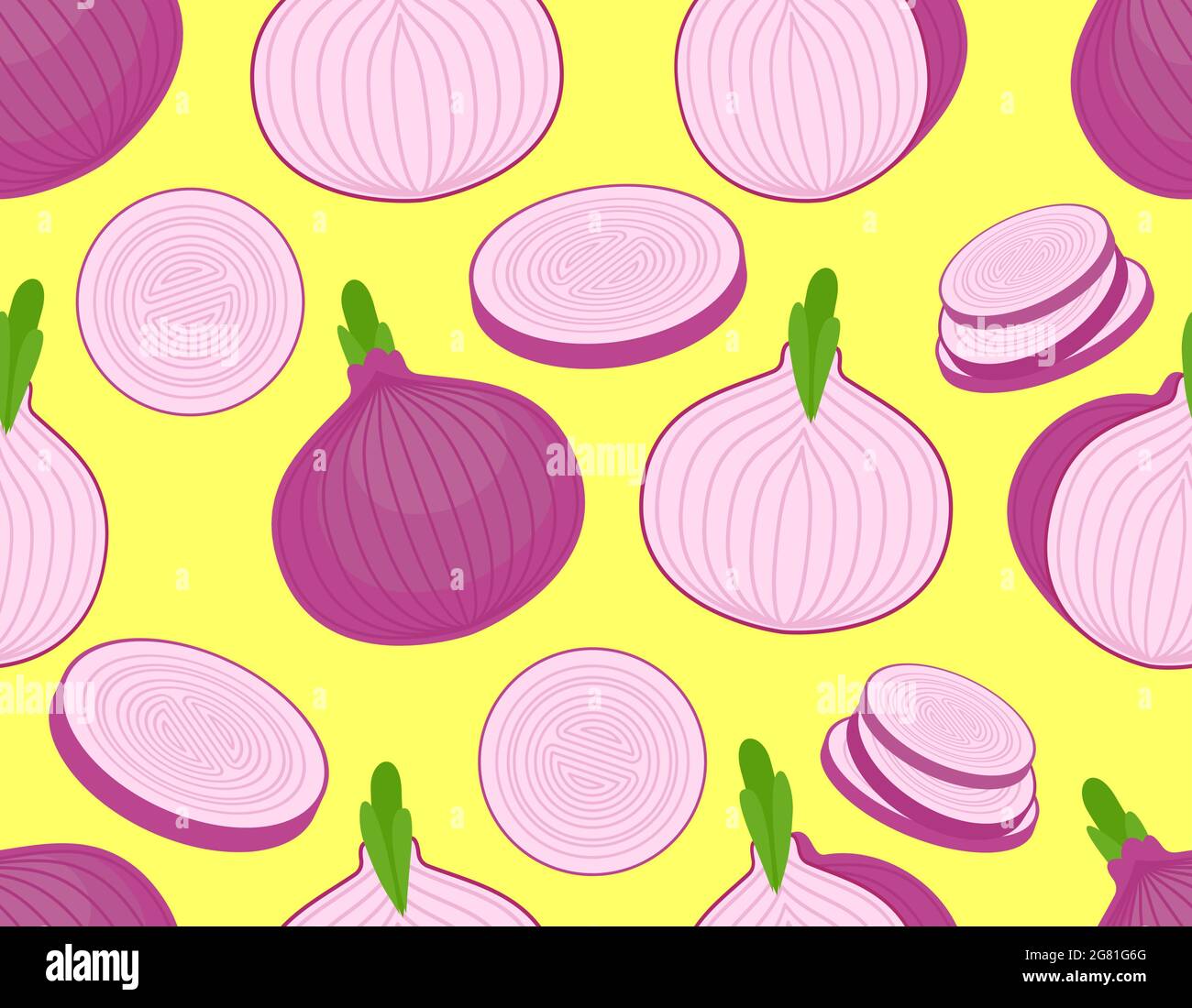 Onion pattern seamless. Bulb and slice background. Vegetable texture Stock Vector
