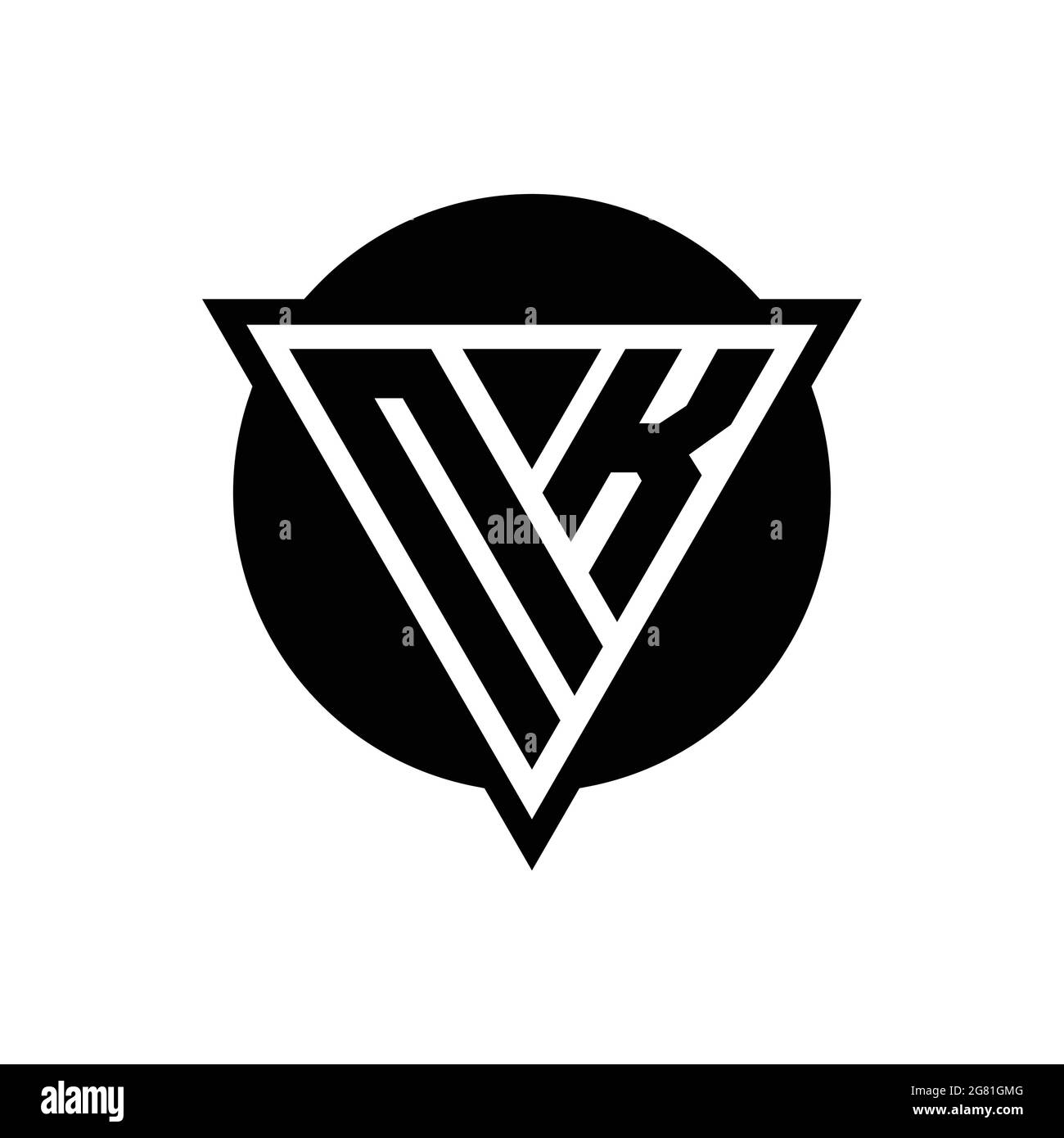 NK logo with negative space triangle and circle shape design template isolated on white background Stock Vector