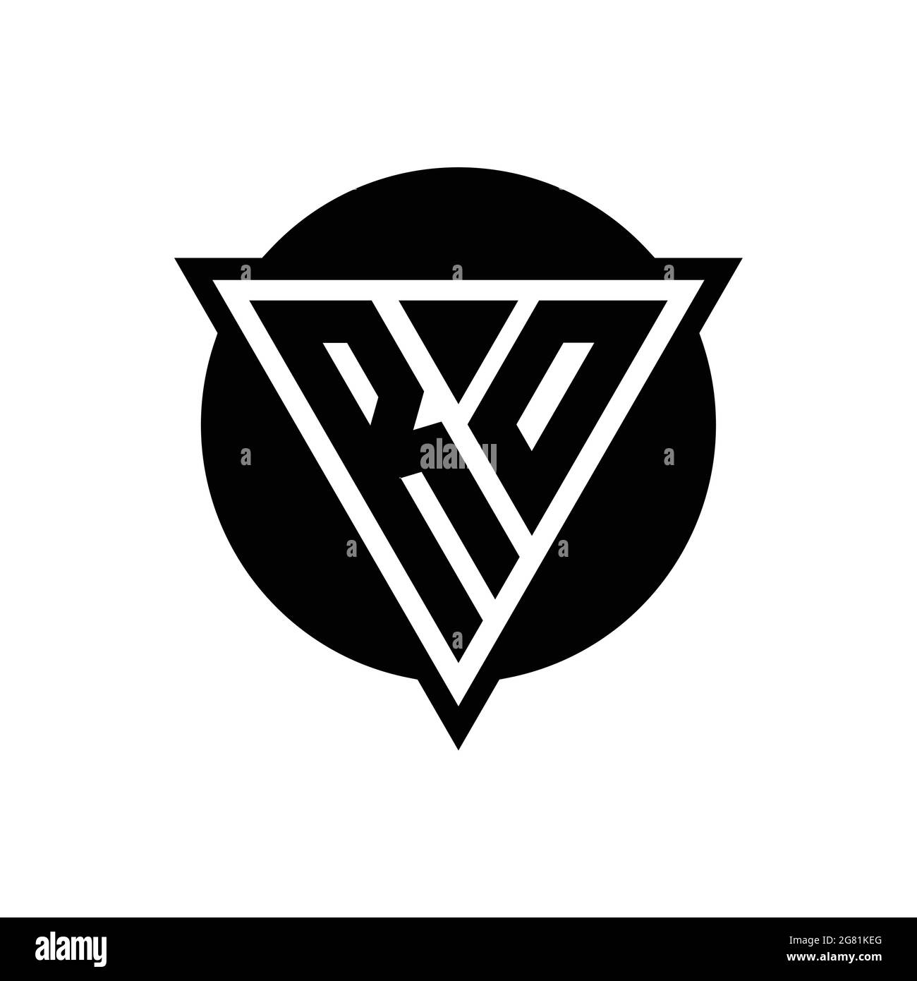 RO logo with negative space triangle and circle shape design template isolated on white background Stock Vector