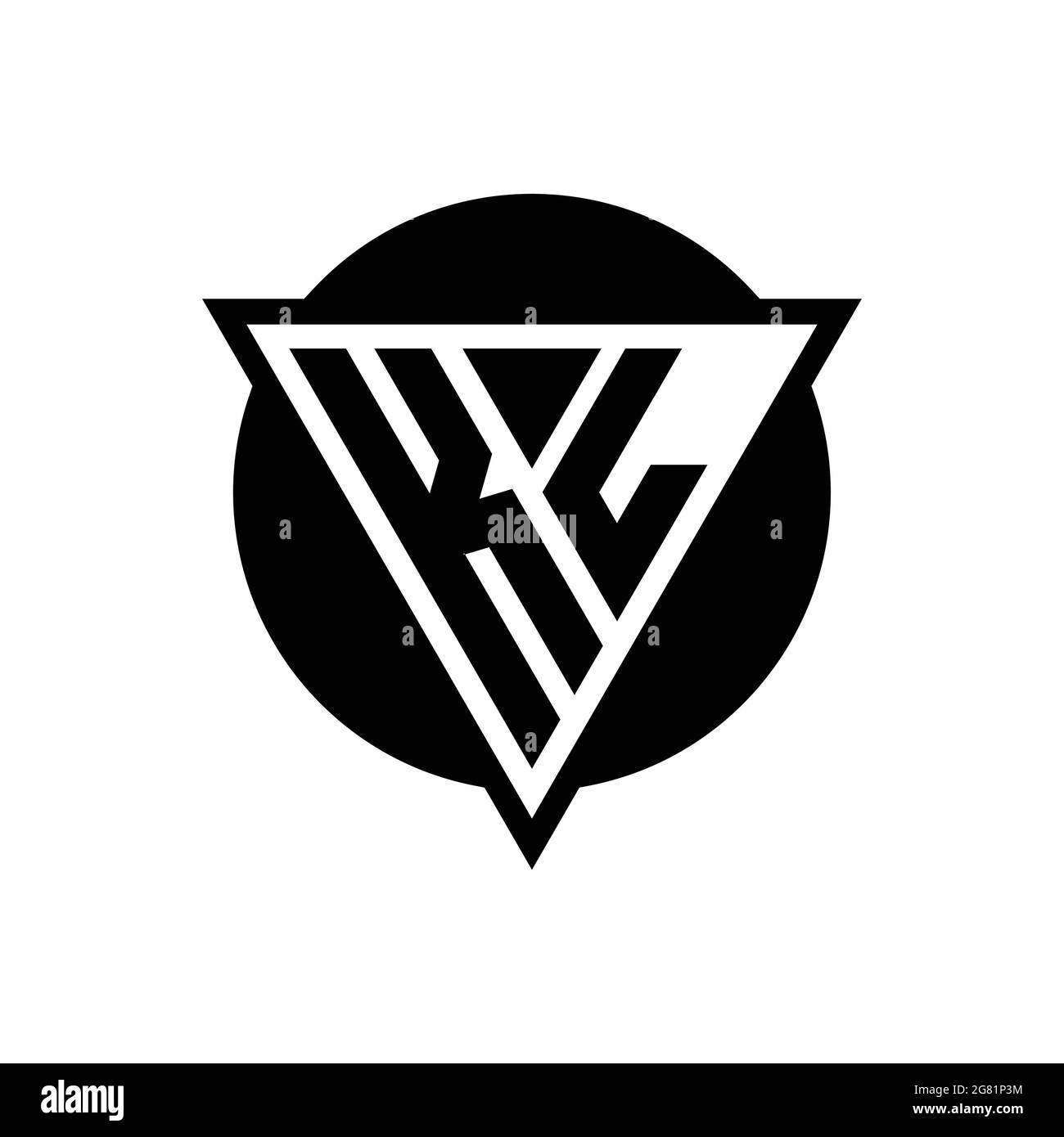 KL logo with negative space triangle and circle shape design template isolated on white background Stock Vector