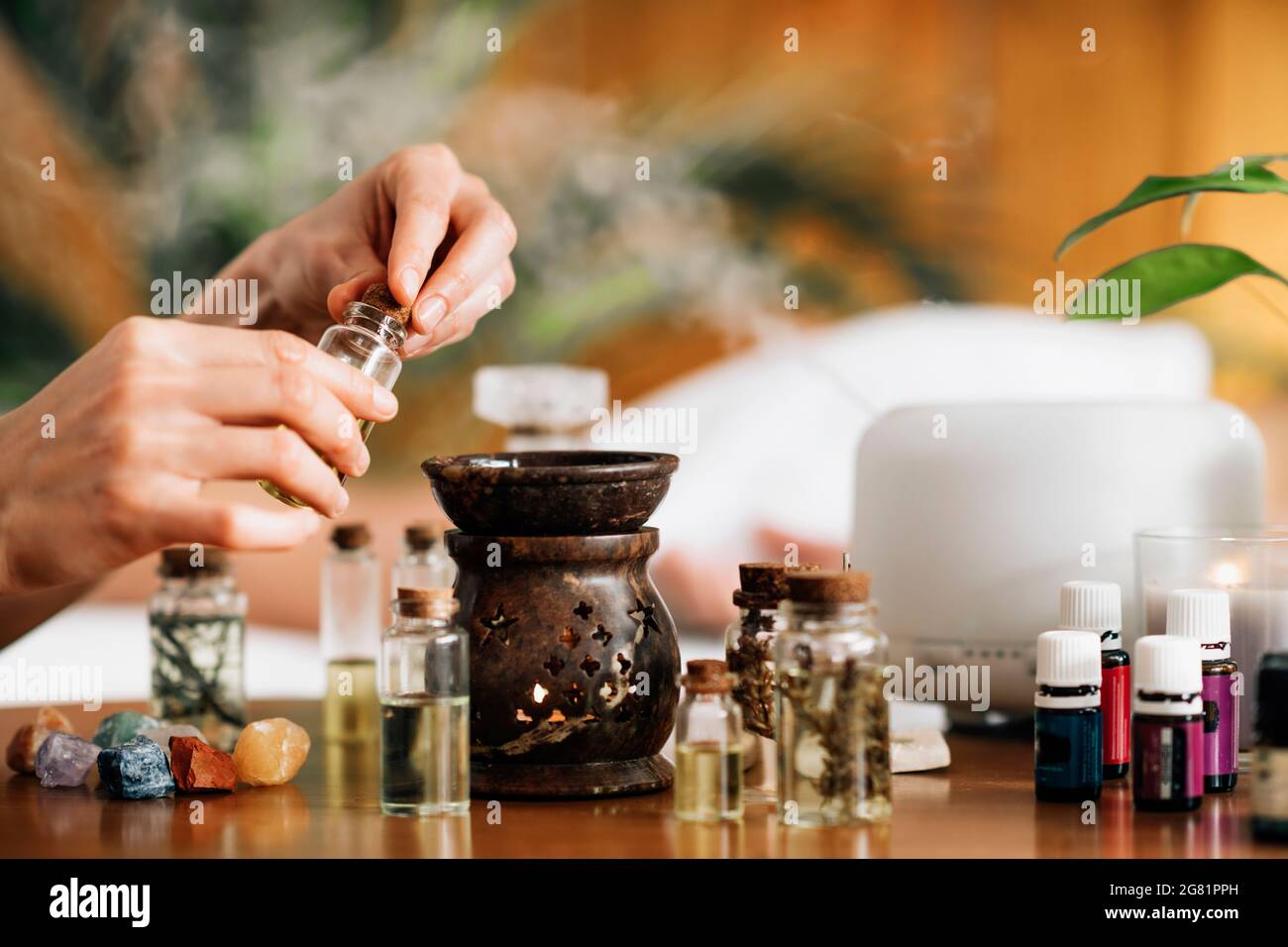 Ayurveda aromatherapy with essential oil diffuser Stock Photo Alamy