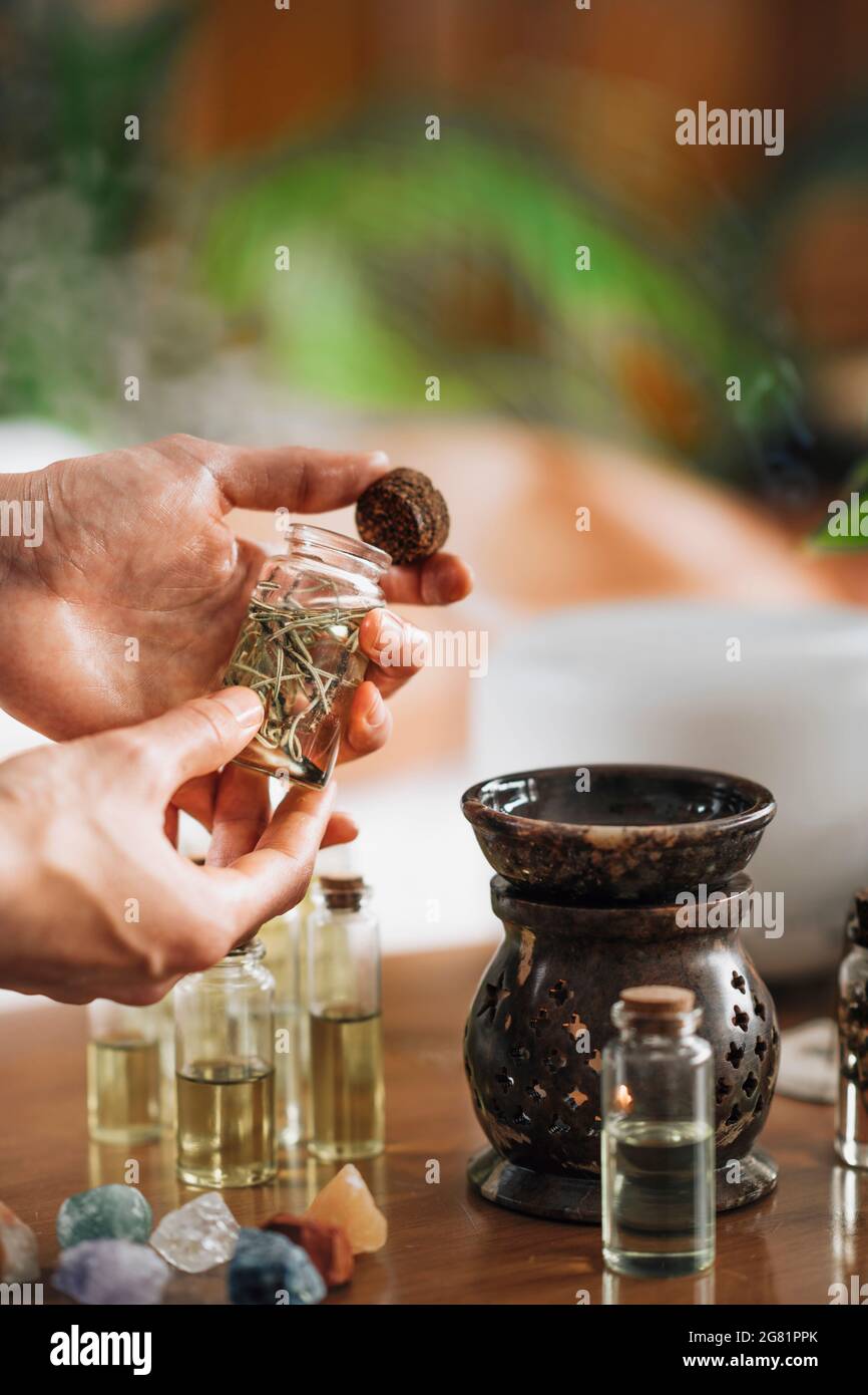 Ayurveda aromatherapy with essential oil diffuser Stock Photo Alamy