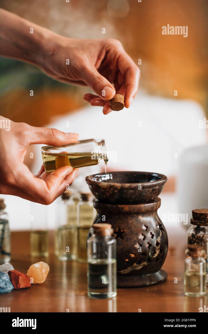 Ayurveda aromatherapy with essential oil diffuser Stock Photo Alamy