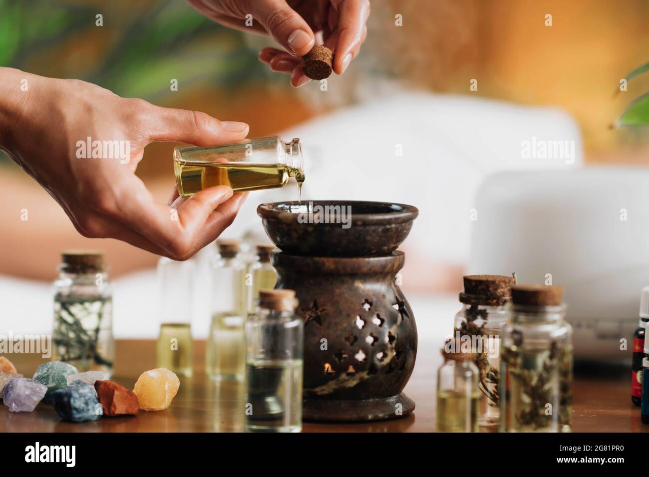 Ayurveda aromatherapy with essential oil diffuser Stock Photo - Alamy