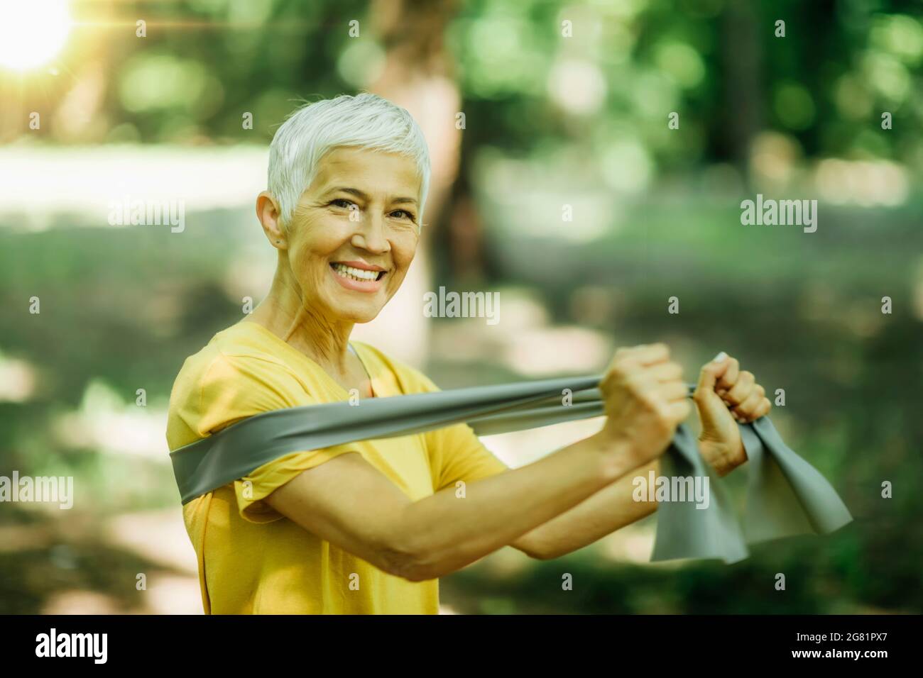 Resistance band walking exercise Stock Photo Alamy