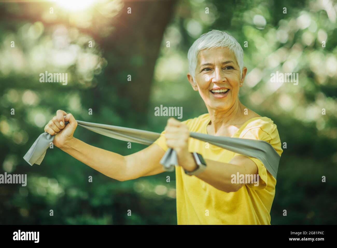 Resistance band walking exercise Stock Photo Alamy