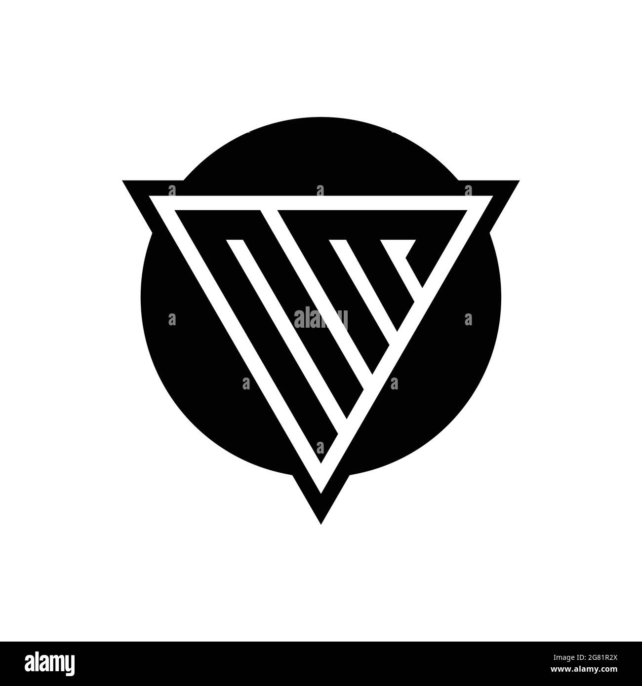 NM logo with negative space triangle and circle shape design template isolated on white background Stock Vector