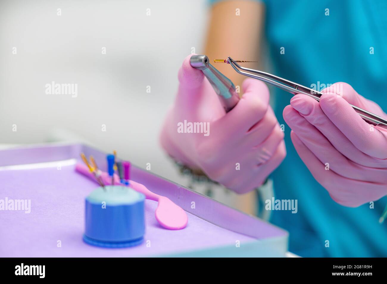 Preparing for endodontic root canal treatment Stock Photo