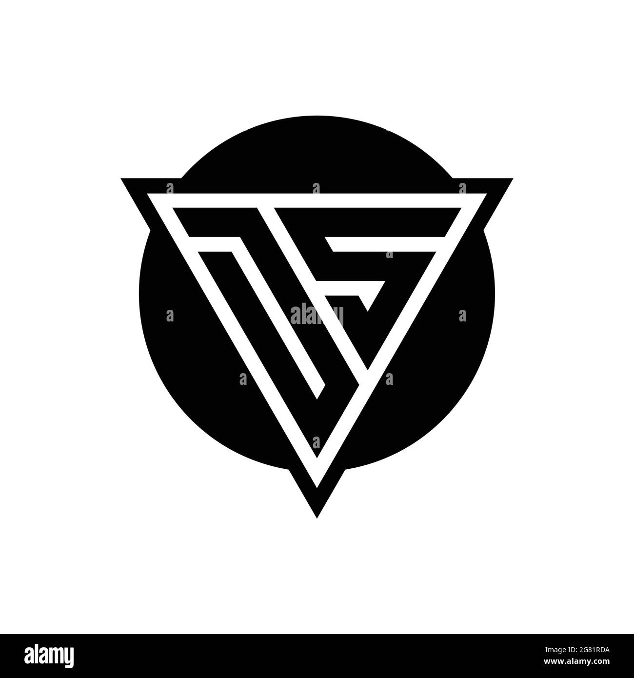 DS logo with negative space triangle and circle shape design template isolated on white background Stock Vector
