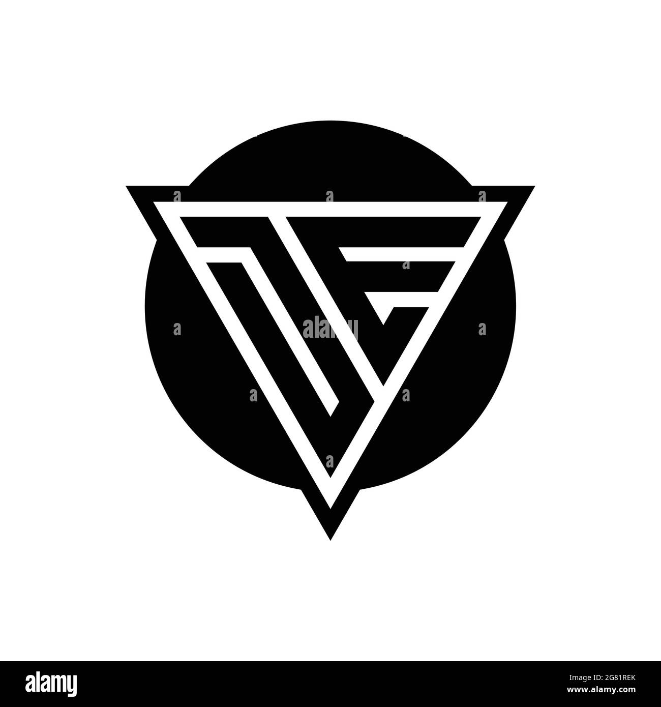 DE logo with negative space triangle and circle shape design template isolated on white background Stock Vector