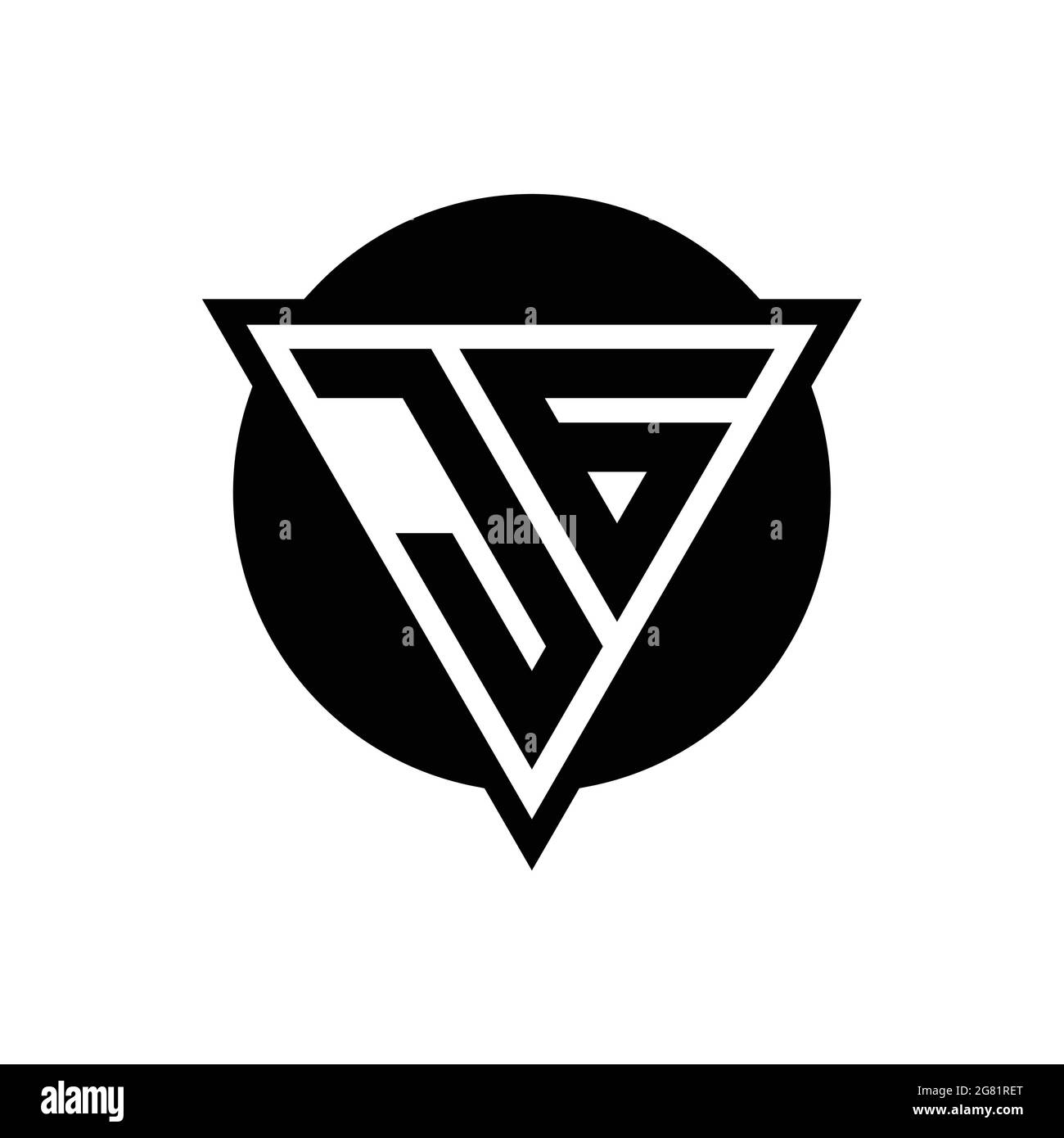 JG logo with negative space triangle and circle shape design template isolated on white background Stock Vector