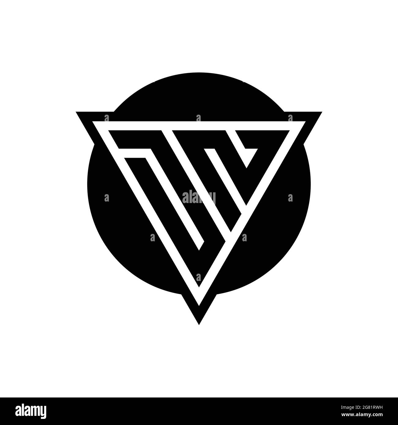DN logo with negative space triangle and circle shape design template isolated on white background Stock Vector