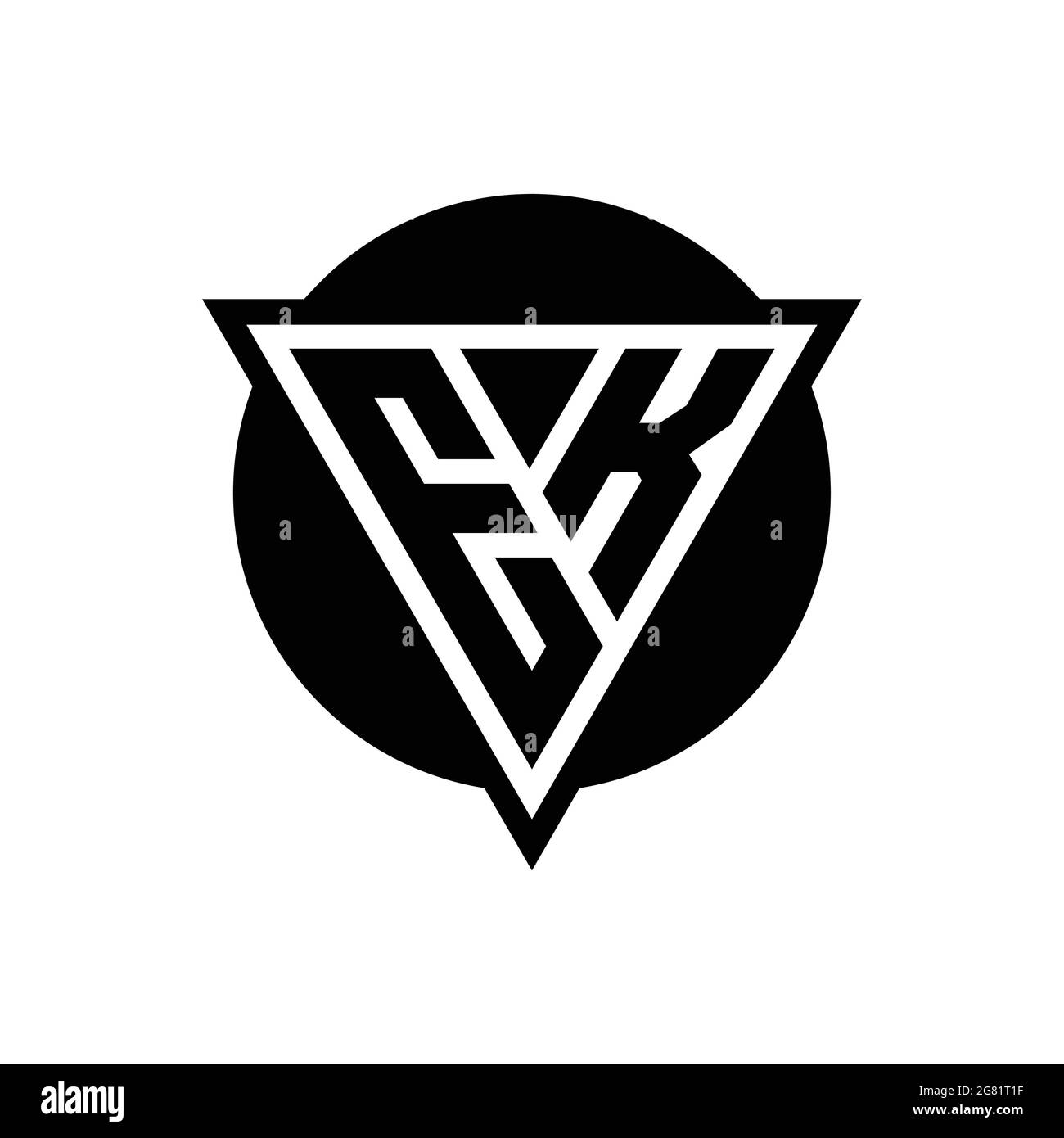 EK logo with negative space triangle and circle shape design template isolated on white background Stock Vector