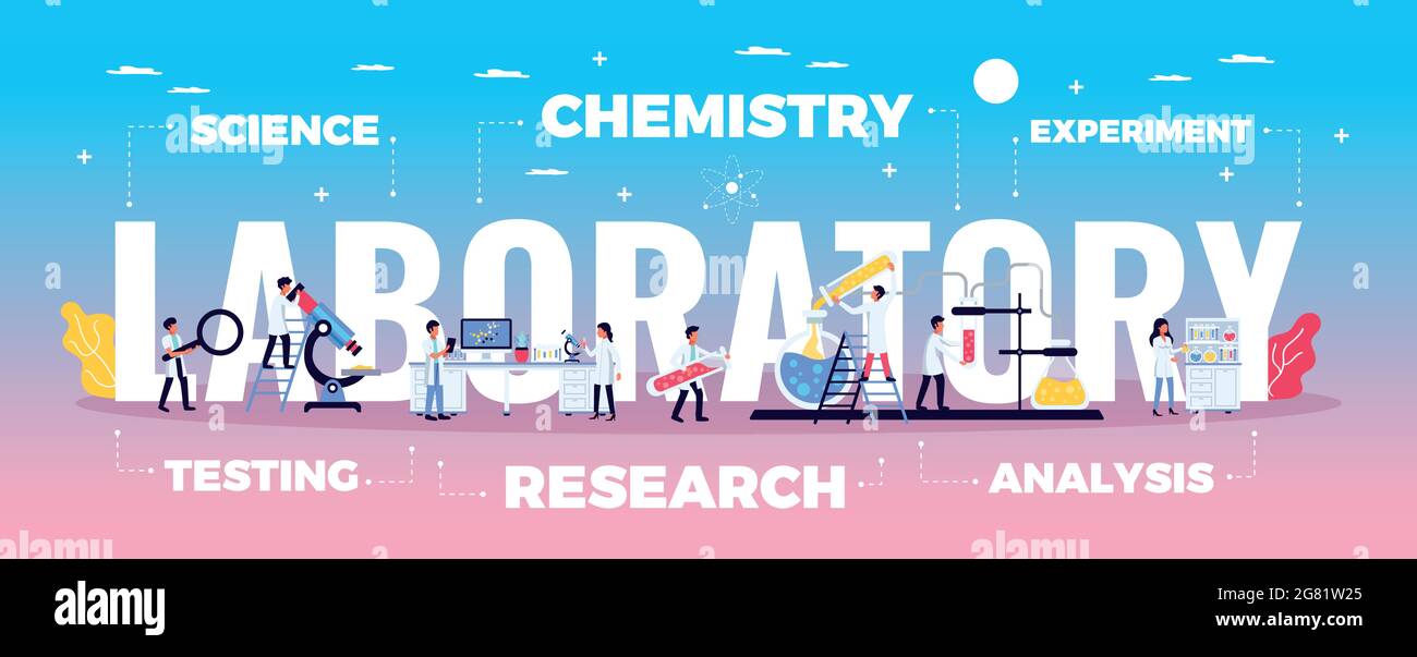 Science lab background with theory test and experiment symbols flat