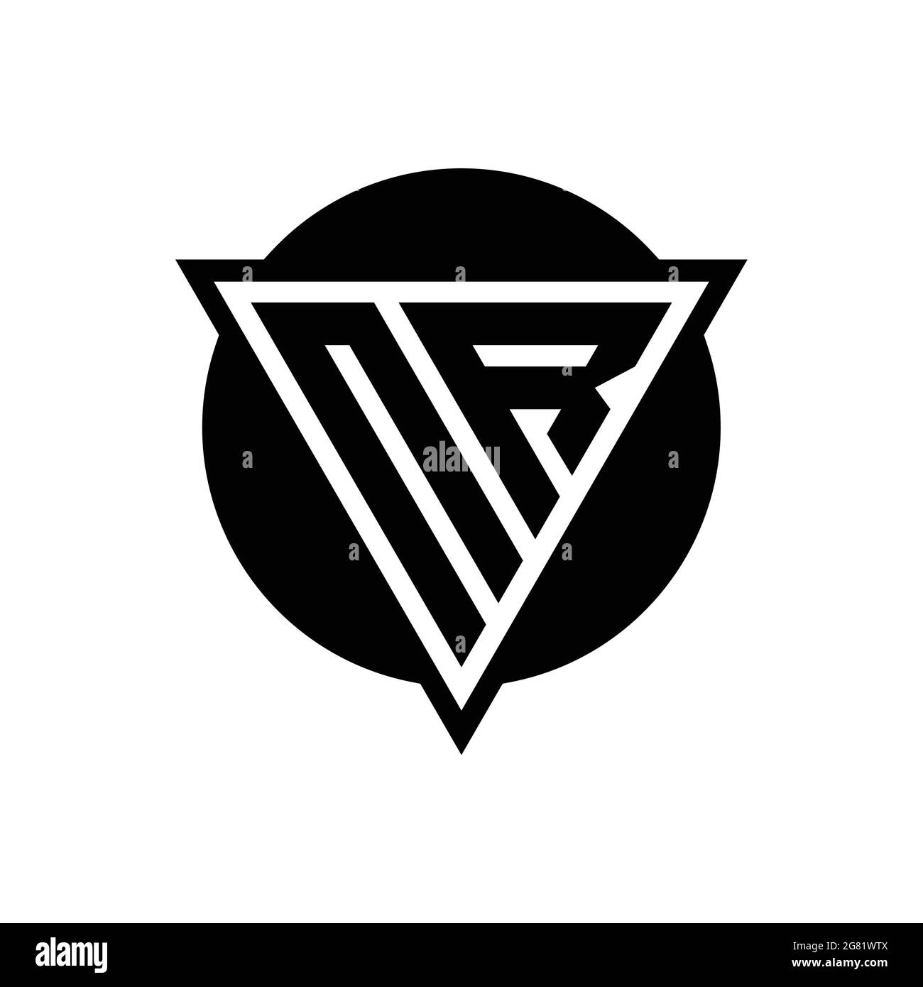 NR logo with negative space triangle and circle shape design template isolated on white background Stock Vector