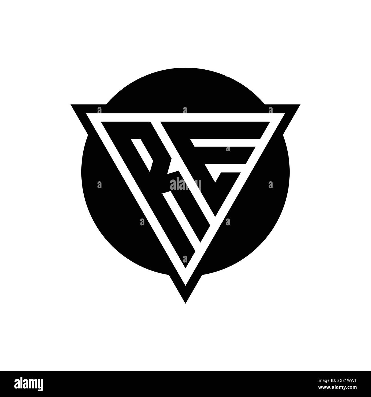 RE logo with negative space triangle and circle shape design template isolated on white background Stock Vector