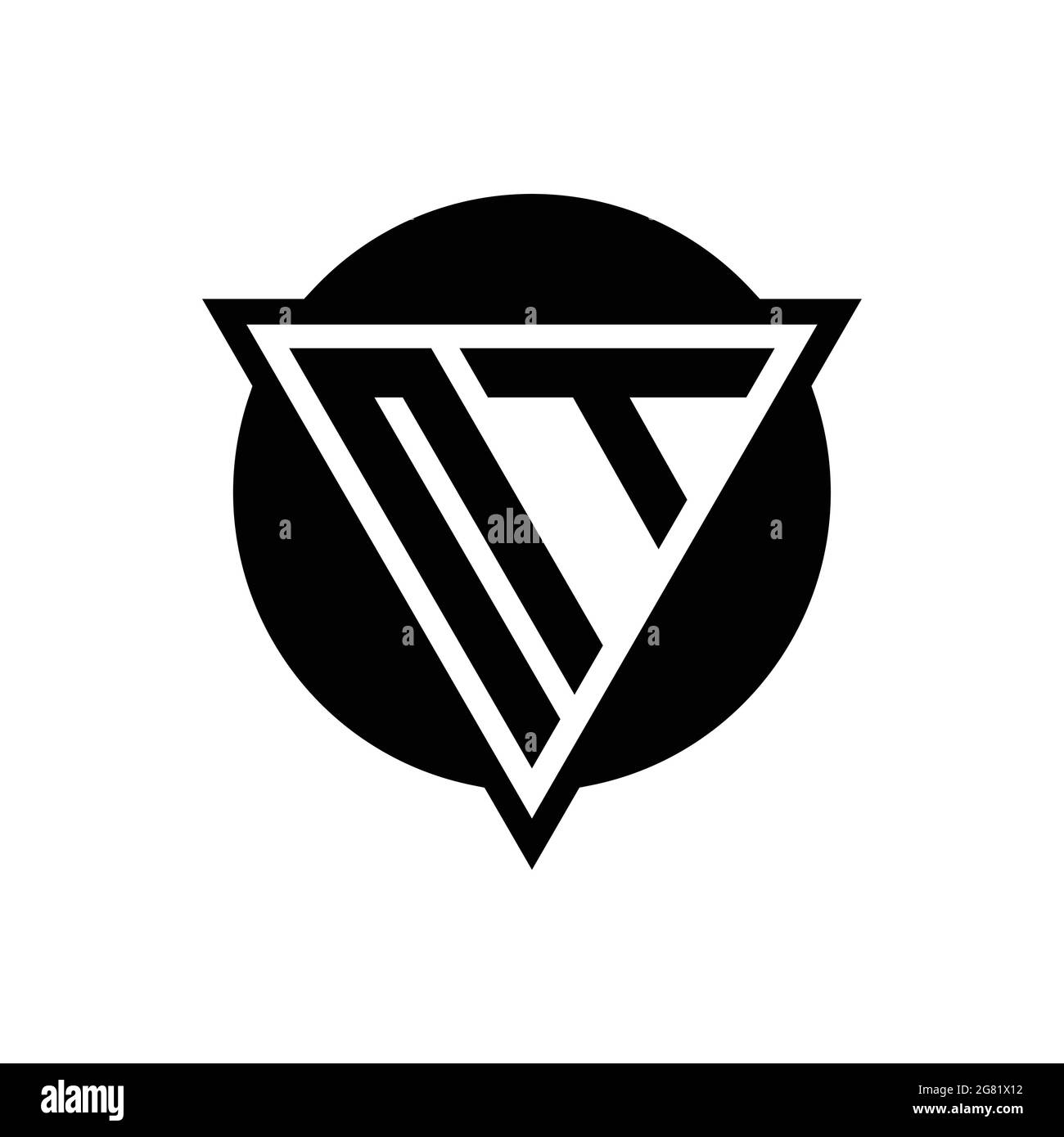 NT logo with negative space triangle and circle shape design template isolated on white background Stock Vector