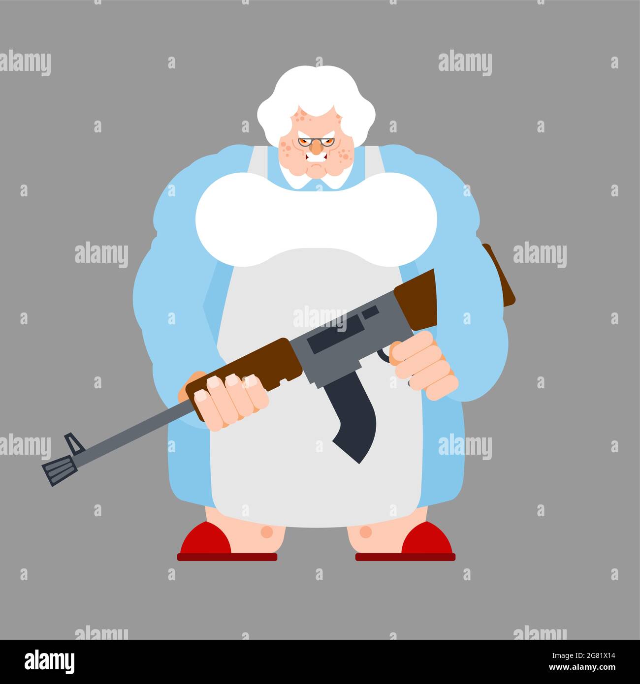 Grandma with gun. old woman with weapon. Stock Vector
