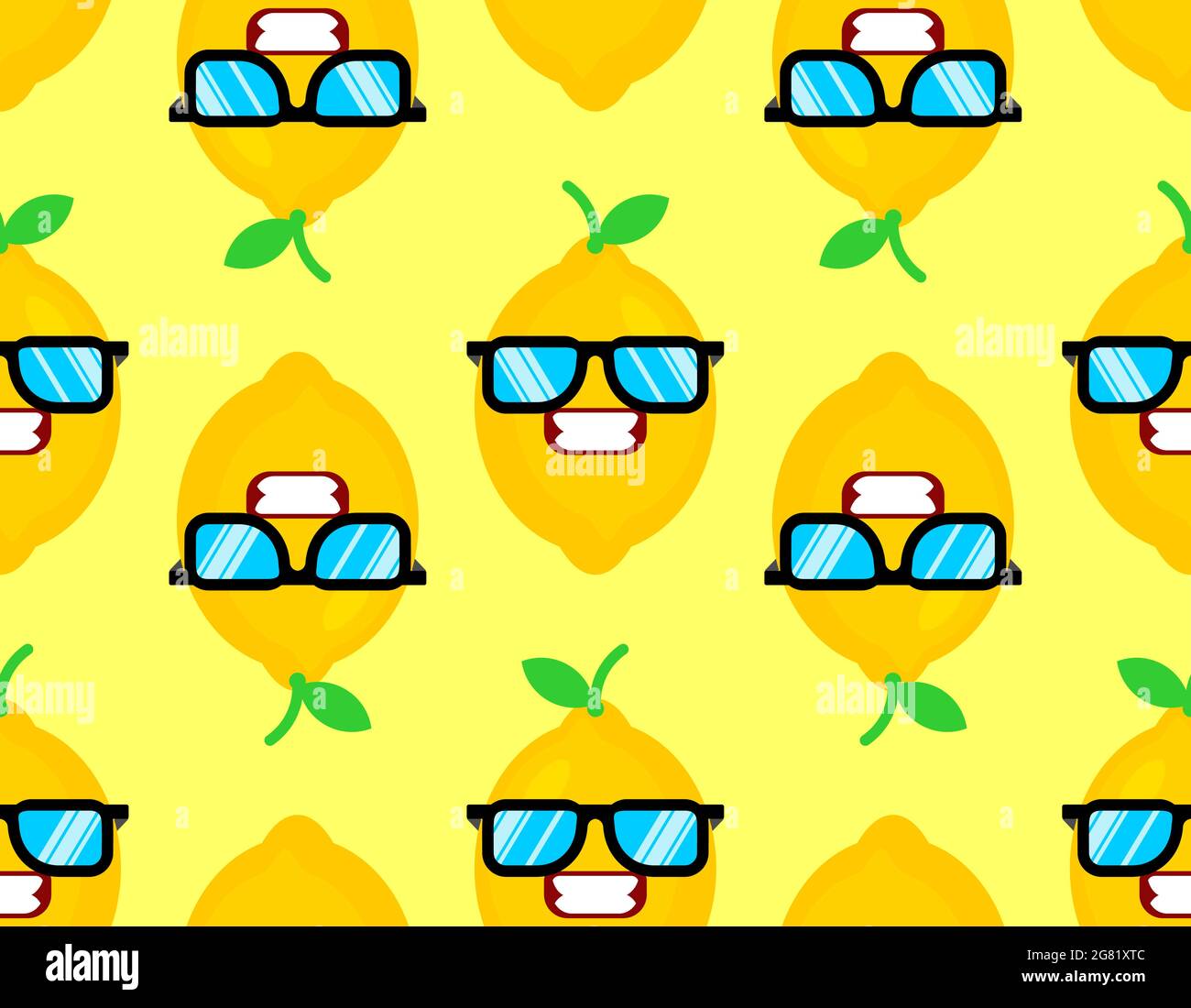 Lemon with glasses pattern seamless. Fruit cool background Stock Vector