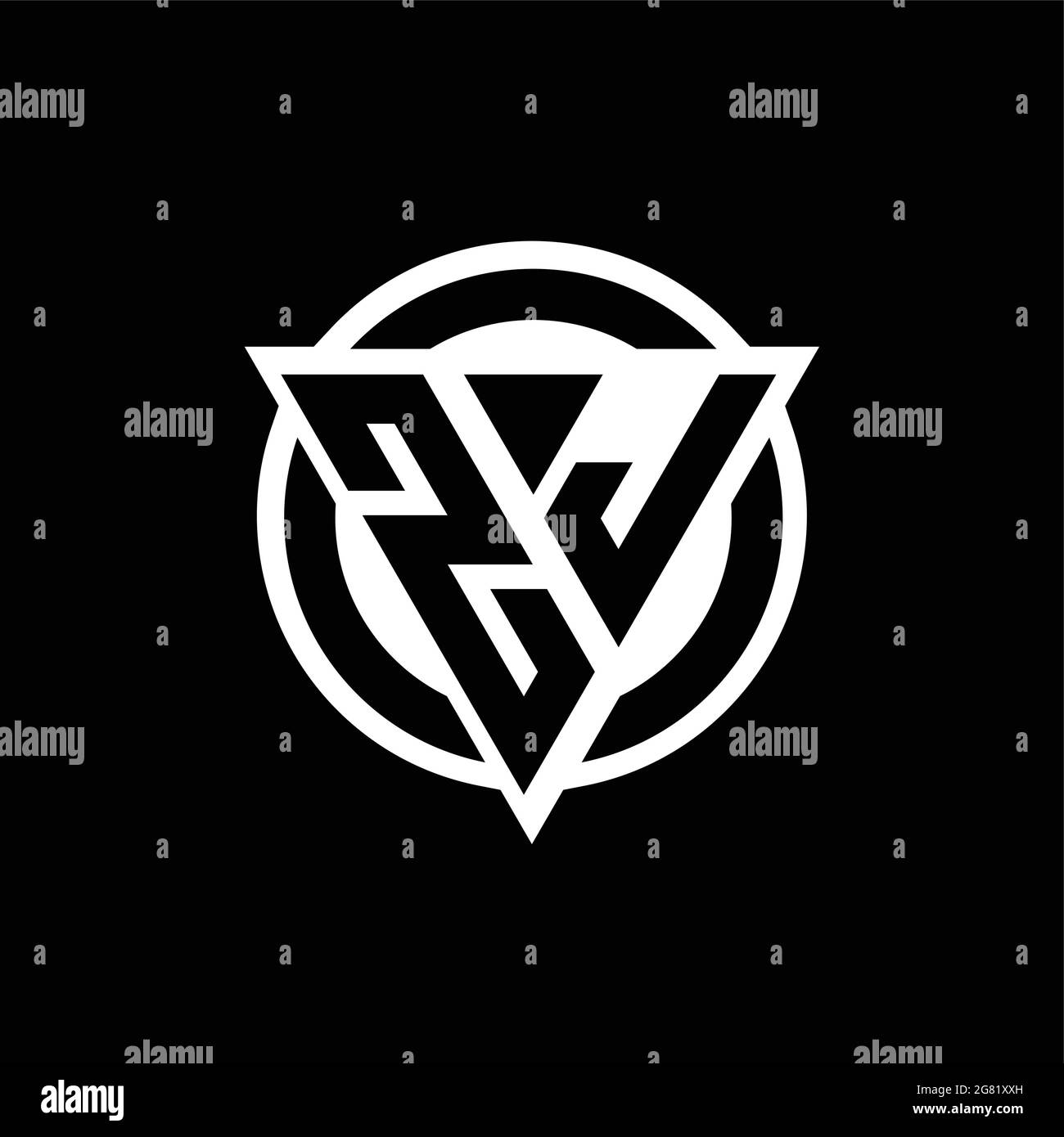 ZJ logo with negative space triangle shape and circle rounded design template isolated on black background Stock Vector