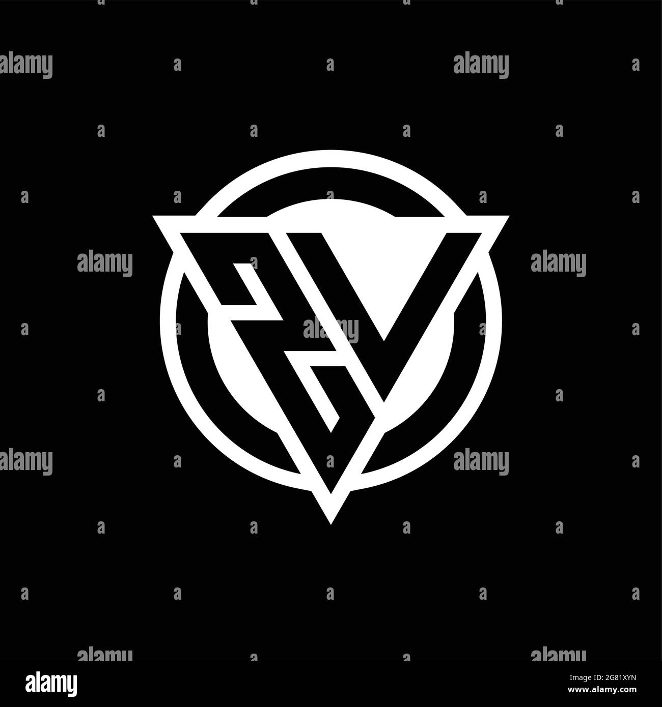 ZV logo with negative space triangle shape and circle rounded design template isolated on black background Stock Vector