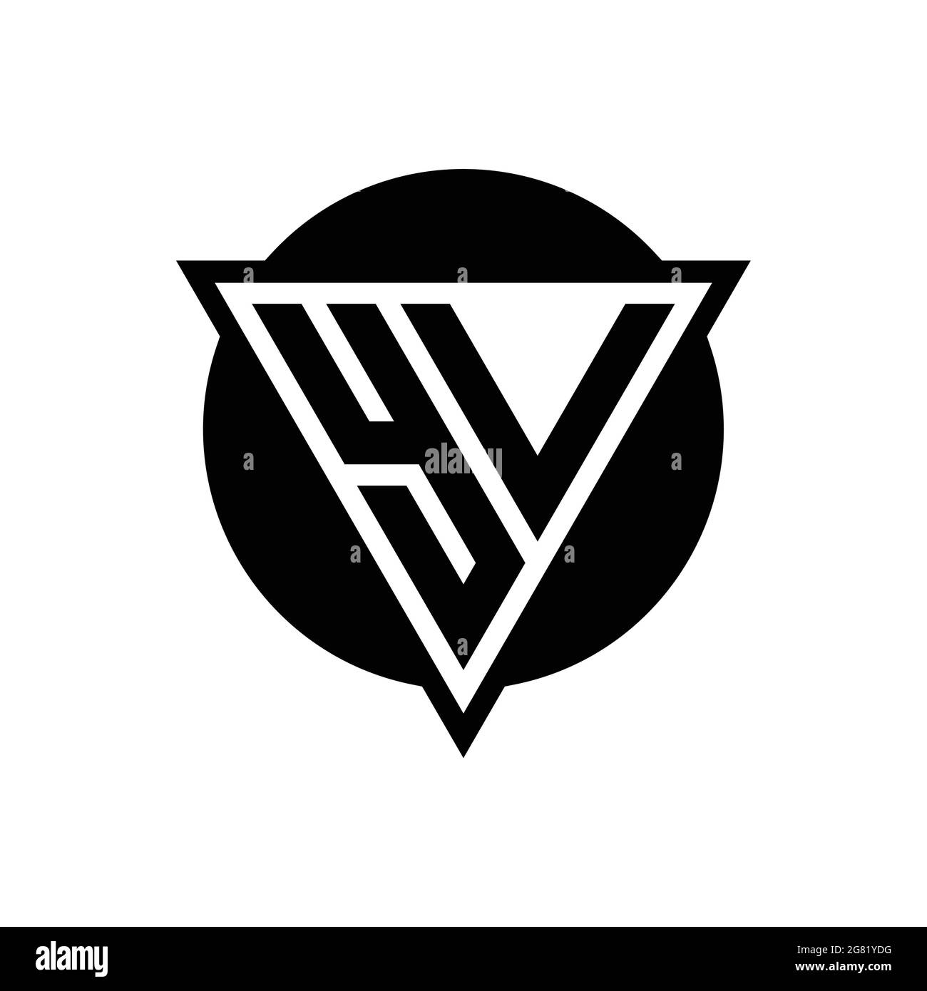YV logo with negative space triangle and circle shape design template isolated on white background Stock Vector