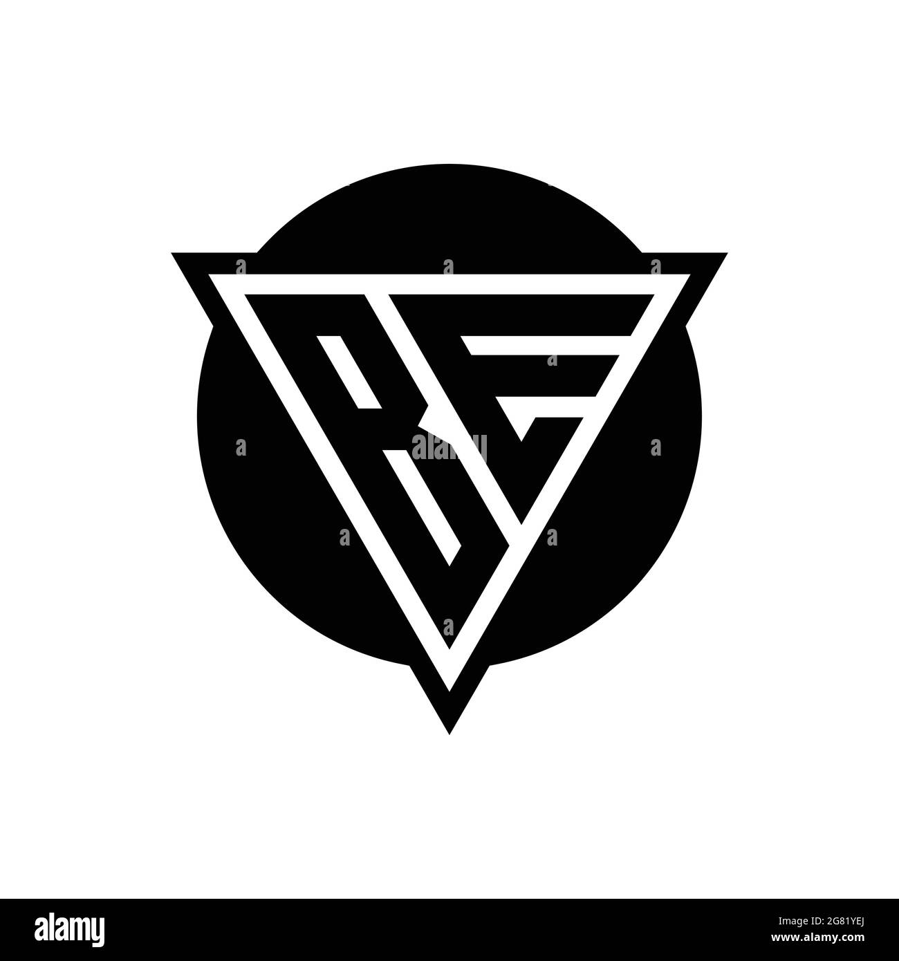 BE logo with negative space triangle and circle shape design template isolated on white background Stock Vector