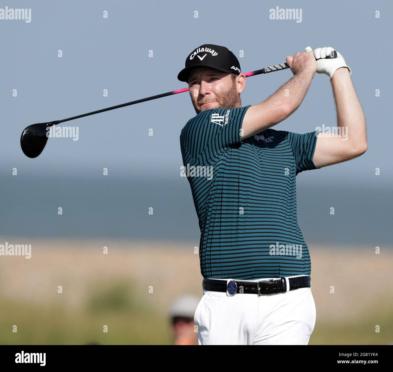 Kent, UK. 16th July, 2021. 16th July 2021; Royal St Georges Golf Club,  Sandwich, Kent, England; The Open Championship Golf, Day Two; Brandon Grace  (RSA) hits his driver on the 379 yard