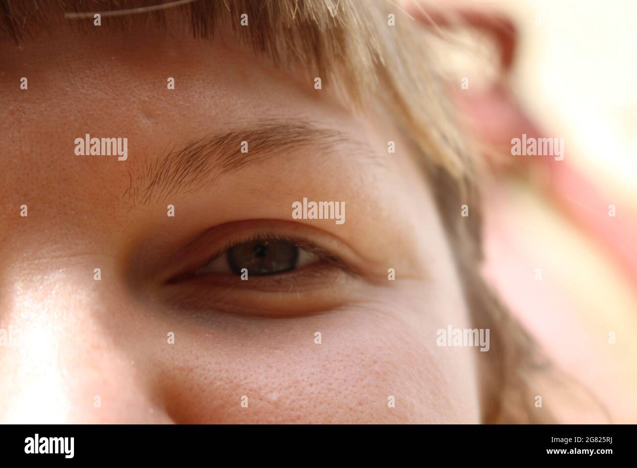 Happy Blonde girl woman eye in nature Stock Photo