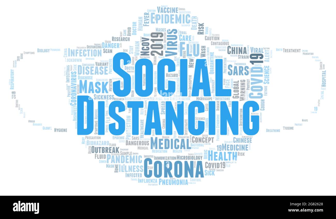 Social distancing word cloud concept on white background, 3d rendering Stock Photo