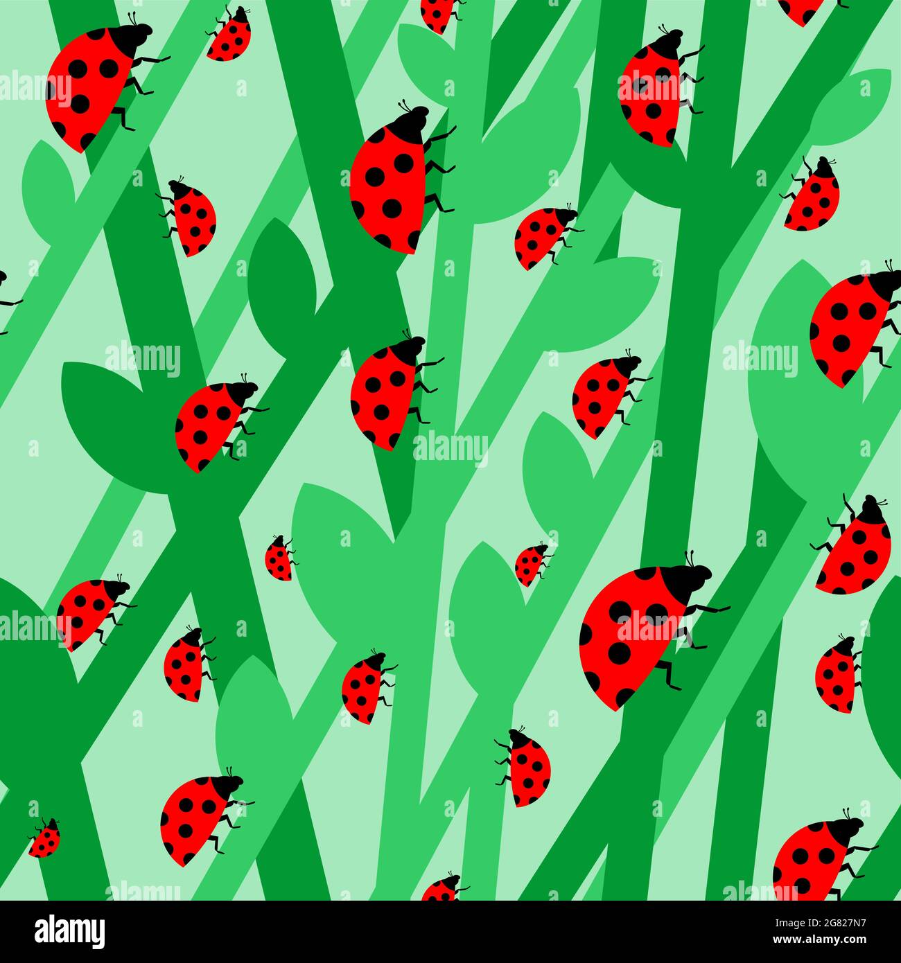 Ladybug in grass pattern seamless. Red small bug background. beetle ...