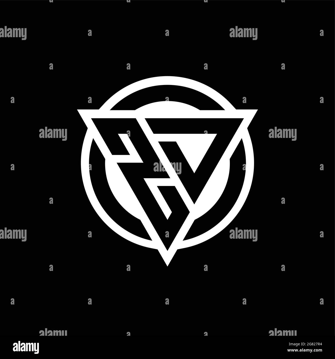 ZD logo with negative space triangle shape and circle rounded design template isolated on black background Stock Vector