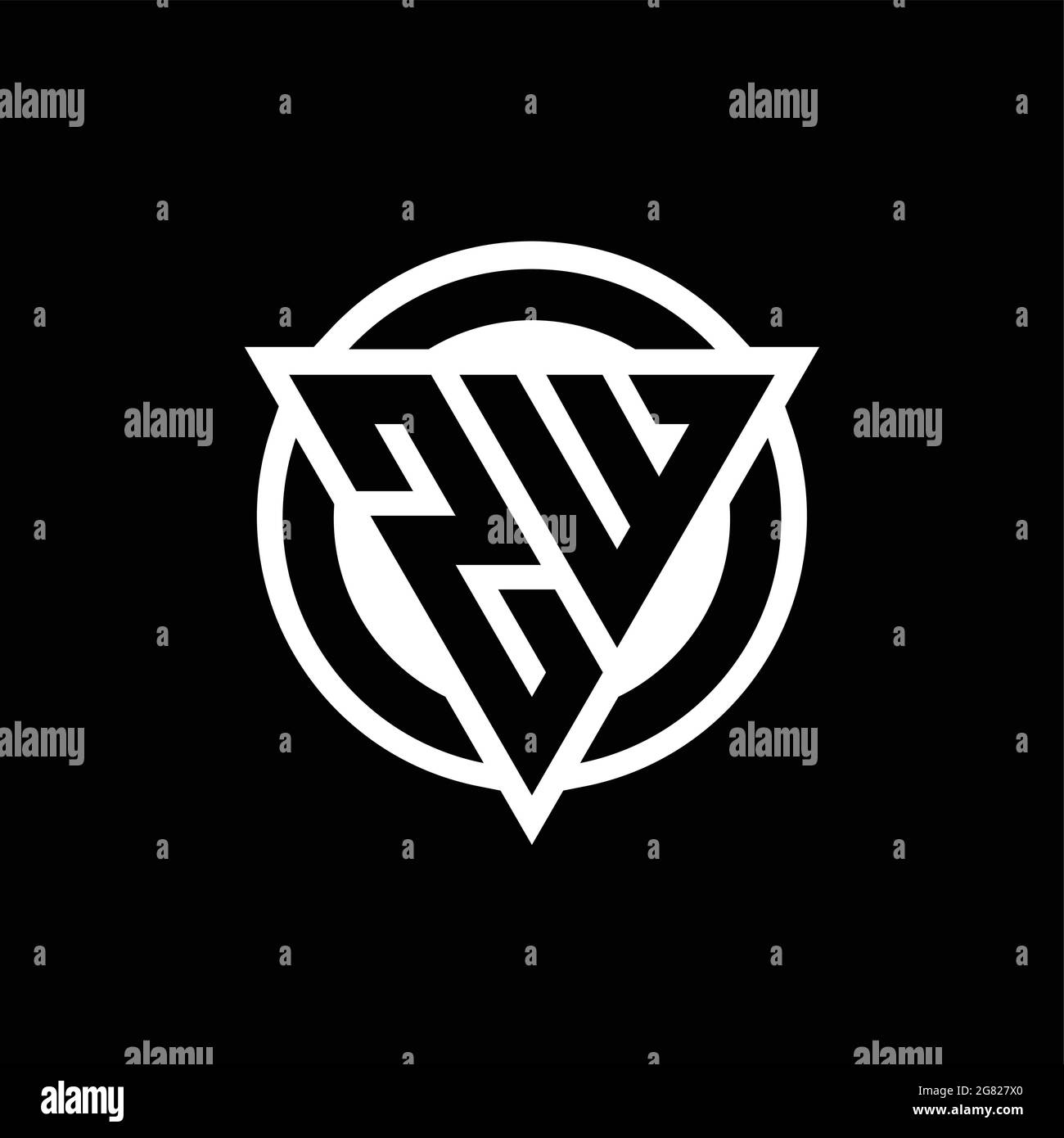 ZW logo with negative space triangle shape and circle rounded design template isolated on black background Stock Vector
