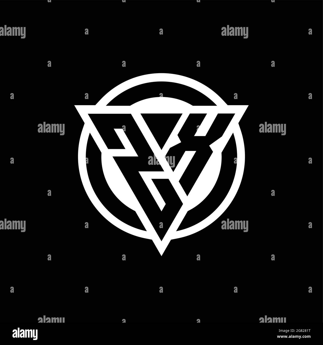 ZX logo with negative space triangle shape and circle rounded design template isolated on black background Stock Vector