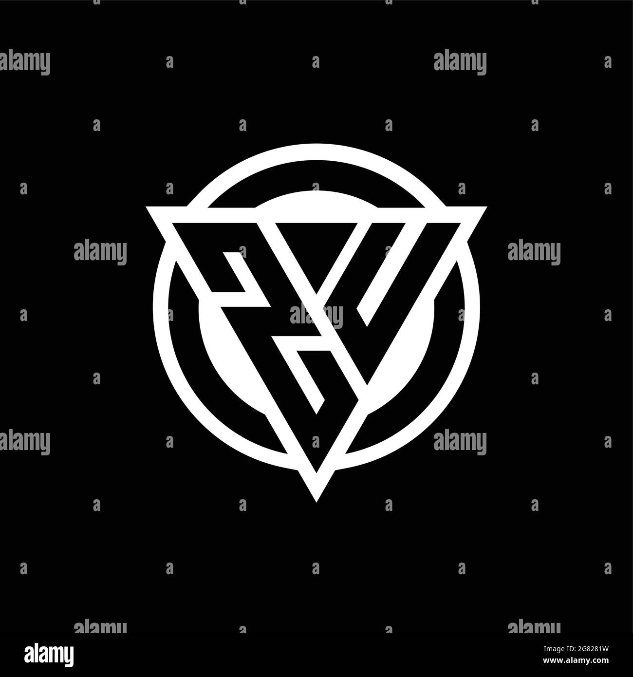 ZU logo with negative space triangle shape and circle rounded design template isolated on black background Stock Vector