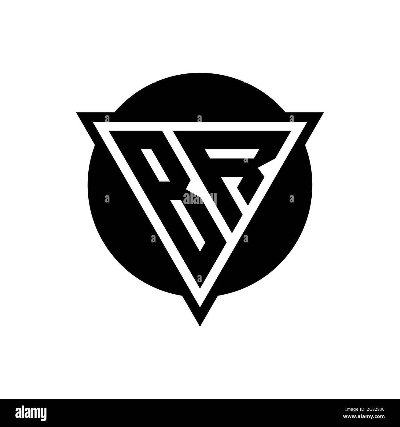 BR logo with negative space triangle and circle shape design template isolated on white background Stock Vector