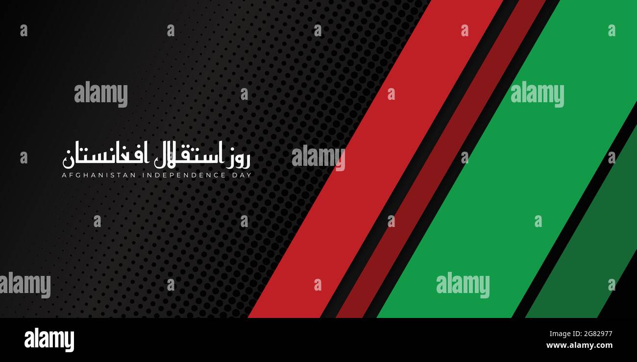 Black red and green background design for Afghanistan Independence day. arabic text mean is Afghanistan Independence Day. Good template for national d Stock Vector